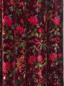 Cortinas de terciopelo de algodón color rojo vino estilo vintage con estampado floral de pájaros, cortinas boho de alta calidad para la decoración de tu hogar. - Product Image 2