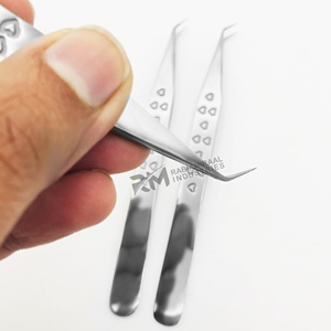 Silver Shin Lash Extension Tweezers Fiber Tip Heart Design Grip Eyelash Tweezers 45 Degree Point tip - Product Image 6