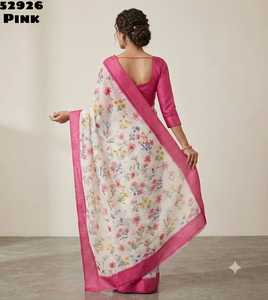 Saree ผ้าชีฟองพิมพ์ดิจิตอลน้ำหนักเบาผ้าชีฟองที่มีขอบผ้าทอและ tussle บน pallu - Product Image 3