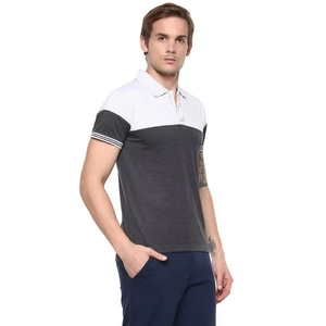 T-shirt en tricot rayé à manches courtes pour homme, col rond, coupe classique, style décontracté, gris, bleu marine, design bicolore - Product Image 5