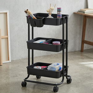 Carrito de herramientas rodante de cuatro ruedas de calidad OEM, organizador de estante de Metal resistente, diseño de plataforma escalonada, carrito de mano para el hogar - Product Image 1