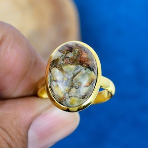 Natural <b>Cat</b> Eye Copper Oval Shape Gemstone <b>Ring</b> 18K Gold Micron Over 925 Sterling Silver - Product Image 2