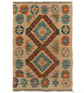Tapis Kilim 100% laine fait main |   Tapis de sol tribal tissé plat de luxe fait main en laine Kilim – Tapis plat de designer tissé à la main - Product Image 4
