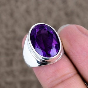 Anillo de Plata de Ley 925 con Amatista Púrpura Natural, Anillo de Piedras Preciosas Hecho a Mano para Hombre y Mujer, Joyería de Lujo al por Mayor - Product Image 3