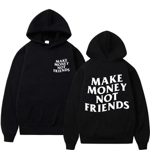 <span class=keywords><strong>Felpa</strong></span> con Cappuccio Grigia da Uomo con Stampa 'Make Money Not Friends', Oversize, Casual, con Tasca Frontale, Design Autunnale - Product Image 2
