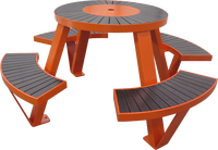 Tables rondes orange sur mesure pour les cantines scolaires, les salles de classe, les terrasses, table de pique-nique européenne durable