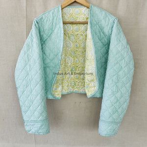 Chaqueta de algodón acolchada vintage hecha a mano, chaqueta de algodón vintage Jaipuri de manga larga - Product Image 2