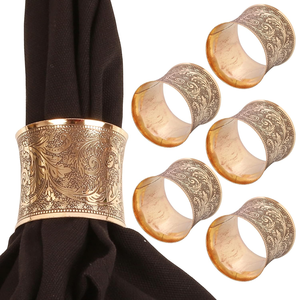 Brass Base Etched Floral <b>Table</b> Napkin Rings <b>Decorative</b> Metal Napkin Holders Vintage Floral Dining <b>Table</b> <b>Accessories</b> - Product Image 1