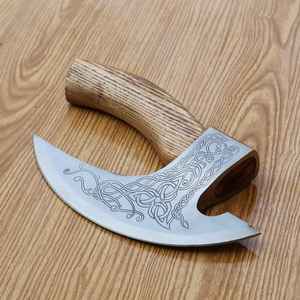 Couteau à pizza Viking en acier forgé à haute teneur en carbone, gravé, de haute qualité, avec étui en cuir – Outil à découper la pizza, vente chaude - Product Image 4