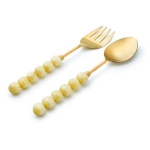 Ensemble de cuillères à salade en acier inoxydable style vintage avec manche en résine, couverts de cuisine pour cadeaux, gadget de cuisine tendance - Product Image 3