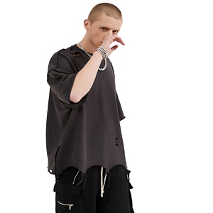 T-shirt à manches courtes noir surdimensionné pour homme, style streetwear, col roulé, jersey tricoté, couleur unie, décontracté, écologique - Product Image 4