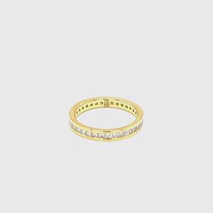 Anillo de boda de oro amarillo y blanco macizo de 18k con diamante de laboratorio de corte princesa engastado en canal, nuevo diseño al por mayor para ella - Product Image 4