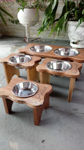 Bols pour Nourriture et Eau pour Chiens et Chats, Cadre en Bois Naturel, Écologique, Fait Main, Bol en Métal Poli Vintage avec Emballage en Carton - Product Image 2