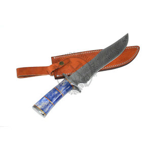 Couteau Bowie Damas 15 pouces, 256 couches, finition martelée, manche en os, couteau de survie ultra-affûté pour le camping et la chasse en extérieur - Product Image 1