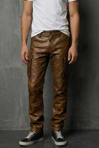 Pantalon en cuir d'agneau brun vieilli pour homme, finition cirée faite à la main - Product Image 3