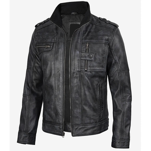 2026 OEM Hot Selling Genuine Distressed Black Cowhide <b>Leather</b> <b>Jacket</b> For Men's 100% High Quality Low MOQ <b>Winter</b> Fashion <b>Jackets</b> - Product Image 3