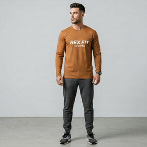 REXFIT SPORTS Camisetas Deportivas de Manga Larga para Hombre, de Alta Calidad, Color Sólido, Tejido de Punto Personalizado OEM, Ropa Casual al por Mayor - Product Image 1