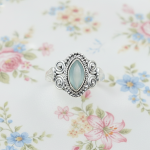 Blue Chalcedony 925 Sterling Silver Rose Yellow Gold <b>Ring</b> Handmade Vintage <b>Boho</b> Statement Marquise Gemstone Jewelry Women Gift - Product Image 1