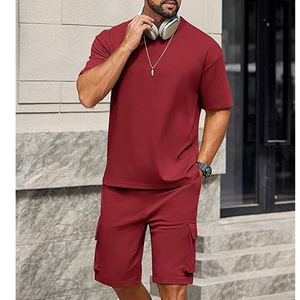 Conjunto de 2 Piezas para Hombre, Fabricante, Camiseta de Algodón de 220 GSM, Pantalones Cortos Cargo, Estilo Casual, OEM, ODM, Suministro al por Mayor - Product Image 4