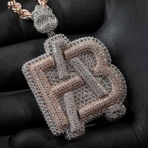 Personnalisable Argent Lettre Pendentifs VVS Moissanite Glacé Plein Diamants HipHop Style Fine Jewelry Collier pour les Occasions de Fête - Product Image 2