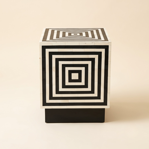 Bone Inlay & Resin Antique <b>Side</b> <b>Table</b> <b>White</b> Inlay Geometric Nightstand Home Decor <b>Side</b> <b>Table</b> Furniture - Product Image 1