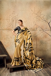 Sari de Algodón Estampado Transpirable para Mujer, Textura Suave con Diseño Vibrante para Oficina y Fiestas, para Uso Diario en Días de Verano - Product Image 1