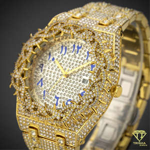 Montre haut de gamme plaquée or avec lunette couronnée, sertie de diamants Moissanite VVS, en argent sterling 925, pour homme, style Hip Hop. - Product Image 5