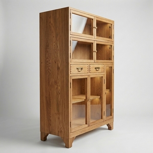 Cajonera de Madera de Teca Natural, Mueble de Vidrio de Madera Maciza, Vitrina de Lujo, Aparador para Sala de Estar, Mueble para el Hogar - Product Image 1
