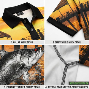 Camisa Polo de Pesca para Hombre con Estampado de Peces y Diseño de Atardecer en Muelle, Secado Rápido, UPF 50, Ropa para Exteriores - Product Image 6