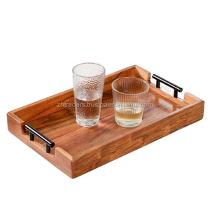 ถาดเสิร์ฟไม้ทำด้วยมือสไตล์คลาสสิกพร้อมด้ามจับโลหะดีไซน์อเนกประสงค์สำหรับห้องนั่งเล่นงานเลี้ยงสังสรรค์ในงานเทศกาล - Product Image 6