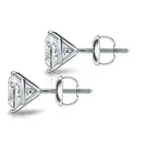 Pendientes Solitarios con Certificado IGI, Corte Redondo, 2CT, Cultivados en Laboratorio, Chapados en Oro Blanco de 14K - Product Image 2
