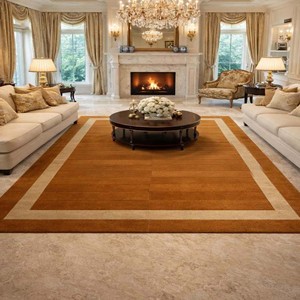 Golden <b>Brown</b> Border Area Rug Minimalist Modern Tufted <b>Wool</b> Rug Contemporary Carpet Luxury Handmade Living Room Bedroom Decor Rug - Product Image 2
