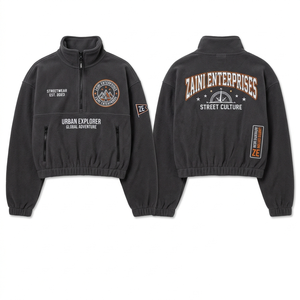 Veste polaire courte pour femme, 320 GSM, polaire polyester premium, gris anthracite, design à panneaux, logo brodé personnalisé - Product Image 1