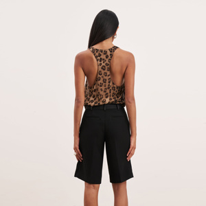 Top sin mangas con cuello redondo y estampado de leopardo para mujer, de gasa, informal, sin mangas, longitud regular, transpirable, de poliéster tejido de 120 g, con diseño estampado. - Product Image 2