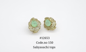 Boucles d'oreilles en zircon cubique 12653Stud, motif fleur jaune et pierre précieuse verte, forme goutte, serties griffes, en laiton plaqué Mehandi, pour femme, bijoux de fête - Product Image 2