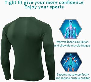 Chemise de compression à manches longues pour homme, coupe ajustée, col rond, éco-responsable, spandex/polyester, séchage rapide, design sportif pour l'entraînement athlétique - Product Image 2