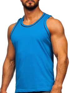 Mens Blue Contrast Piping Tank Top <b>Athletic</b> Sports Vest for Gym Workout Training Running and Summer Wear 2026 - Product Image 2