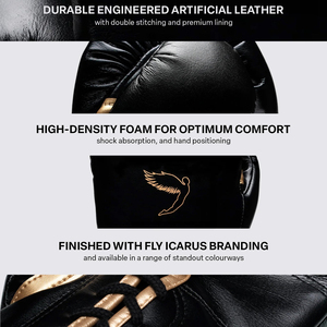 Gants de boxe Fly en cuir de vachette véritable les mieux notés, entièrement noirs, avec fermeture Superlace, pour le kickboxing professionnel, avec logo - Product Image 4