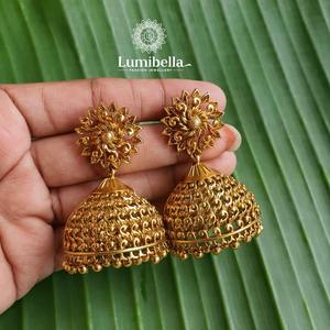 Big Sun Design Jhumka Earrings-Ethnic Pearl Hoop Earrings for Party - Product Image 1