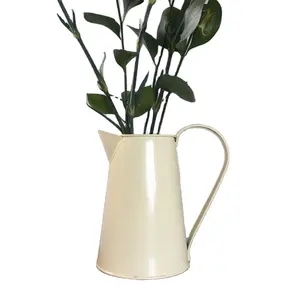 Pot à eau en métal couleur crème Pot de fleur et jardinière Revêtement en poudre de haute qualité avec poignée Pot pour plante Décoration intérieure Jardinière