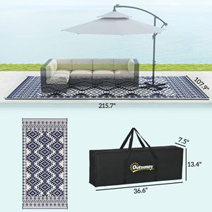 Tappeto Reversibile Impermeabile per Esterni 9FT X 18FT, Blu e Bianco con Bordo a Rombi e Borsa per il Trasporto - Product Image 3