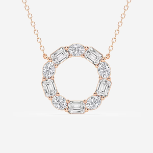 Pendentif Cercle de Mode avec 3 Diamants de Laboratoire Émeraude et Ovales CTW, Chaîne Réglable, Bijou Élégant, Cadeau pour Femme - Product Image 3