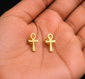 Pendientes de Plata de Ley 925 con Baño de Oro de 18K, Diseño Minimalista de Cruz Ankh, Unisex, para Uso Diario, Joyería Fina, Regalo para Ella - Product Image 5