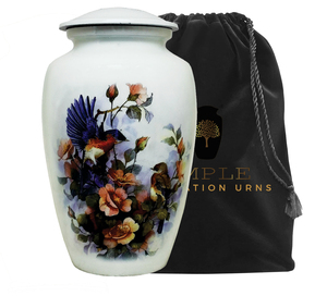 Urna Funeraria Floral con Diseño de Pájaro para Cenizas Humanas |   Urna Funeraria Metálica para Adultos |   Memoriales Decorativos Ecológicos y Duraderos de 220 Pulgadas Cúbicas - Product Image 3