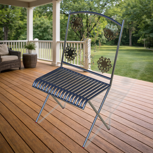 Chaise pliante décorative en métal avec dossier floral, pour jardin, terrasse, café, avec structure en fer durable, moderne, pour extérieur, intérieur, chambre - Product Image 3