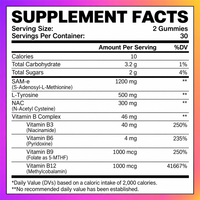 Gummies SAM-e Marque Blanche 1200mg avec L-Tyrosine & NAC pour l'humeur, les articulations et le soutien hépatique, 60 unités, Vente en Gros OEM