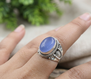 OEM 925 Sterling <b>Silver</b> Blue Chalcedony <b>Statement</b> <b>Ring</b> Handmade Artisan Oval Gemstone <b>Ring</b> Rose Gold Yellow Gold Plated - Product Image 4