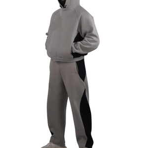 Custom Streetwear Oversized Heavyweight Fleece Patchwork Baggy Fit Blank <b>Tracksuit</b> for Men - Product Image 2