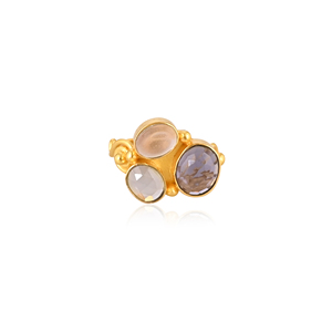 Tanzanite Hydro, Green Amethyst Hydro and <b>Crystal</b> Gemstone Brass <b>Ring</b> Handmade Fashion Jewelry for women - Product Image 1
