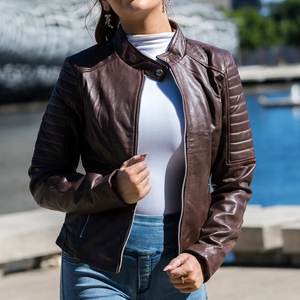 Nouvelles vestes pour femmes en cuir véritable, style vintage, avec logo personnalisé, fermeture éclair marron, pour l'hiver, style streetwear. - Product Image 1